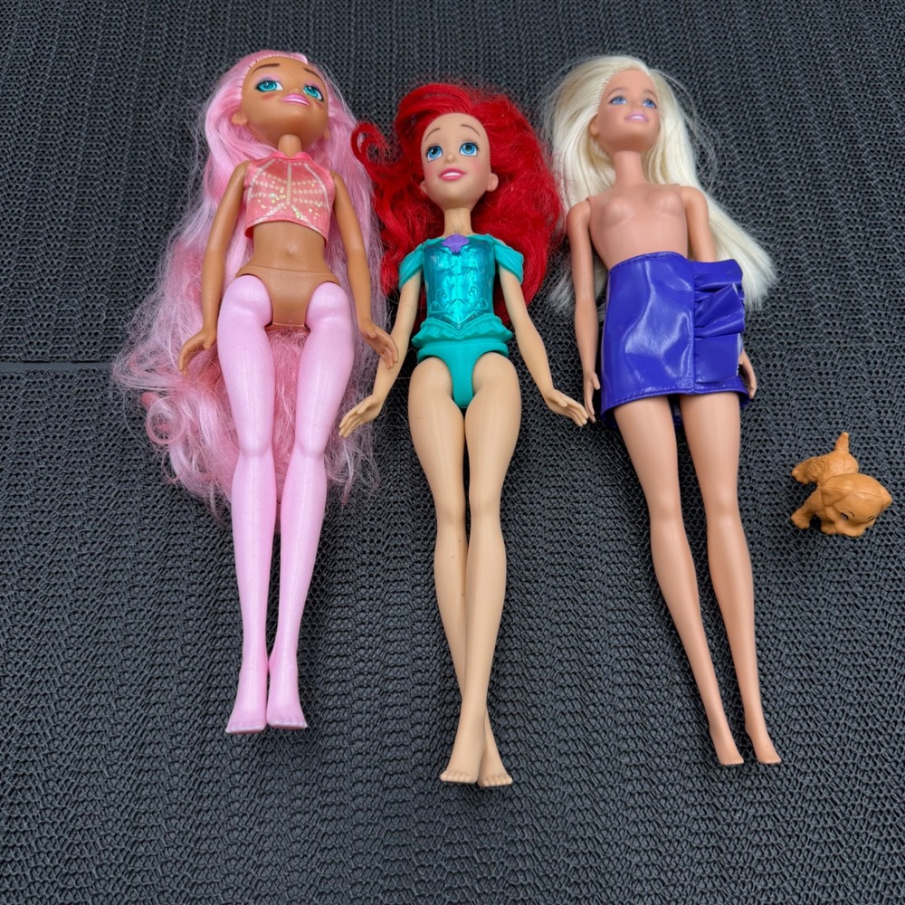 Barbie Ariel Sparkle Girlz Doll Lot Mattel Hasbro Zuru 3 Dolls Dog Accessory